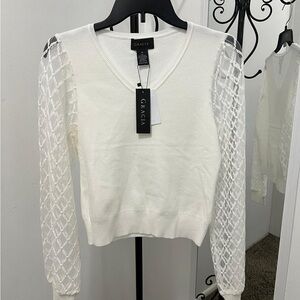 Gracia New White Blouse with Sheer Lace Sleeves. #019
